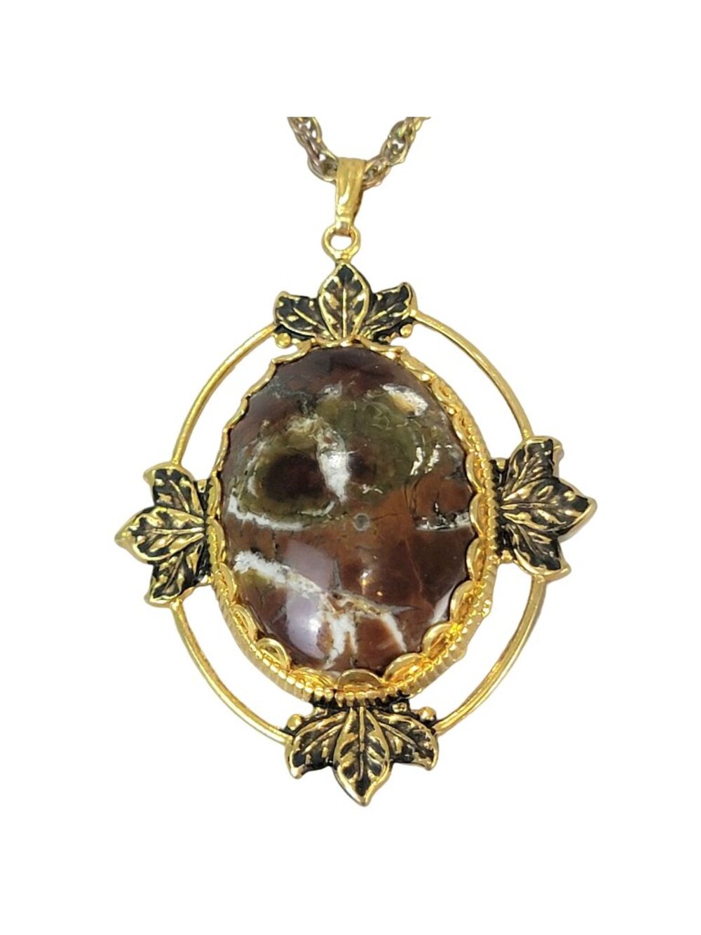 Mojave Jasper Pendant Necklace Gold Chain Women Jewelry Stone Cabochon Vintage